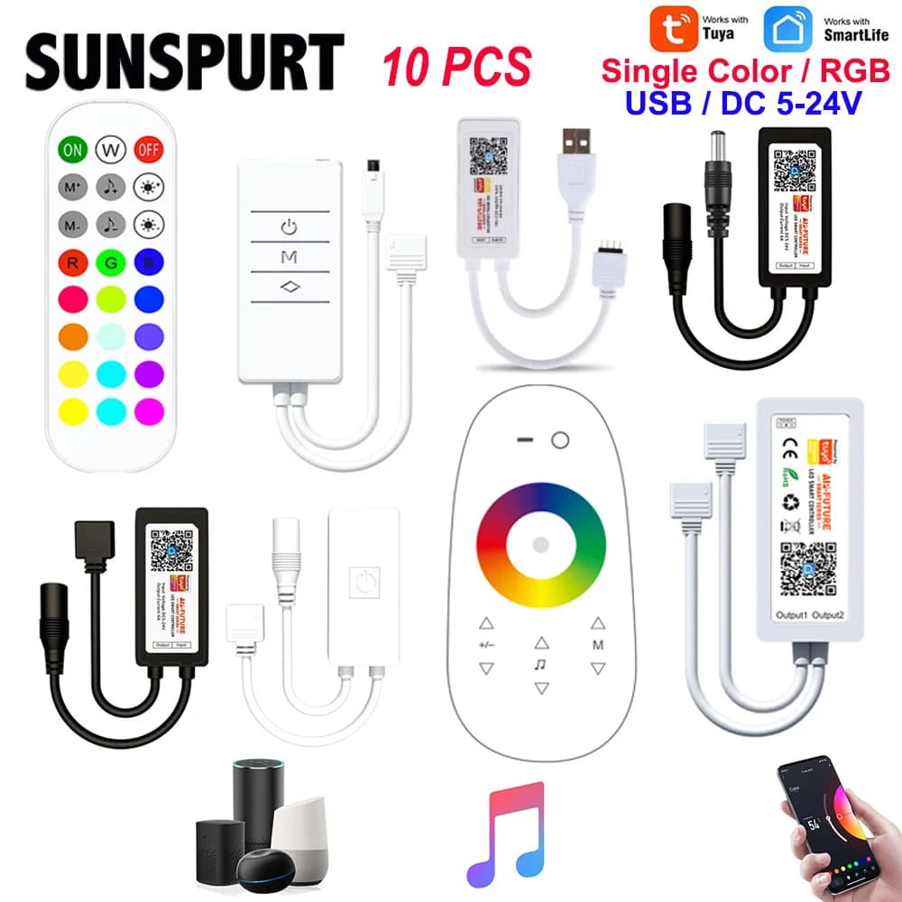 1-10Tuya Smart Life APP 5-24V 2.4G Wifi DW/RGB ha condotto la striscia luminosa telecomando senza fili casa intelligente funziona con Alexa Google Home