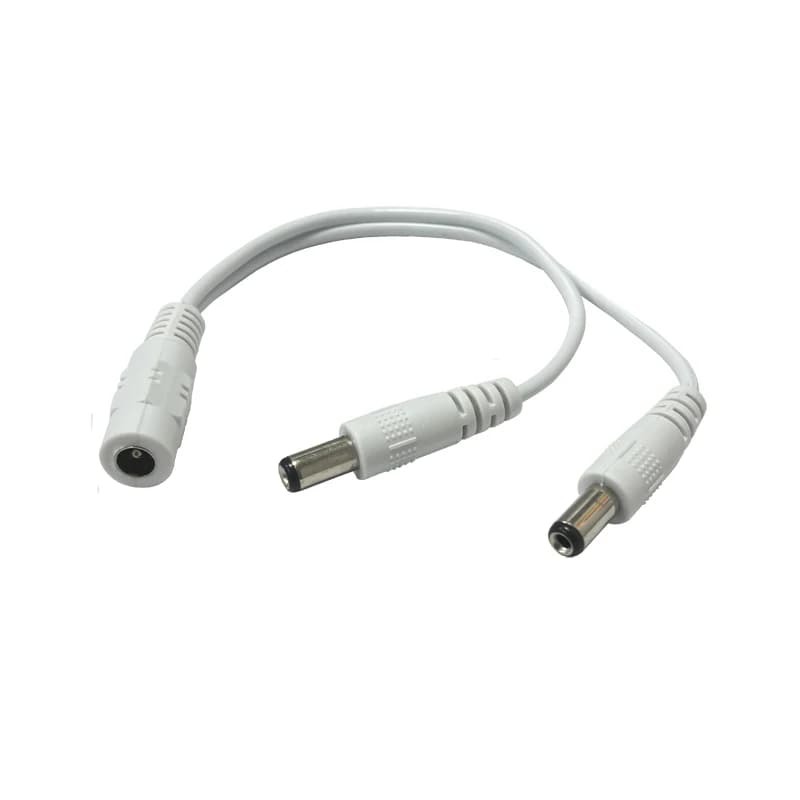 2-piece white Y doubled cable, 1 to 2-way DC barrel plug 5.5x2,1 mm for LED light strips, extension connector