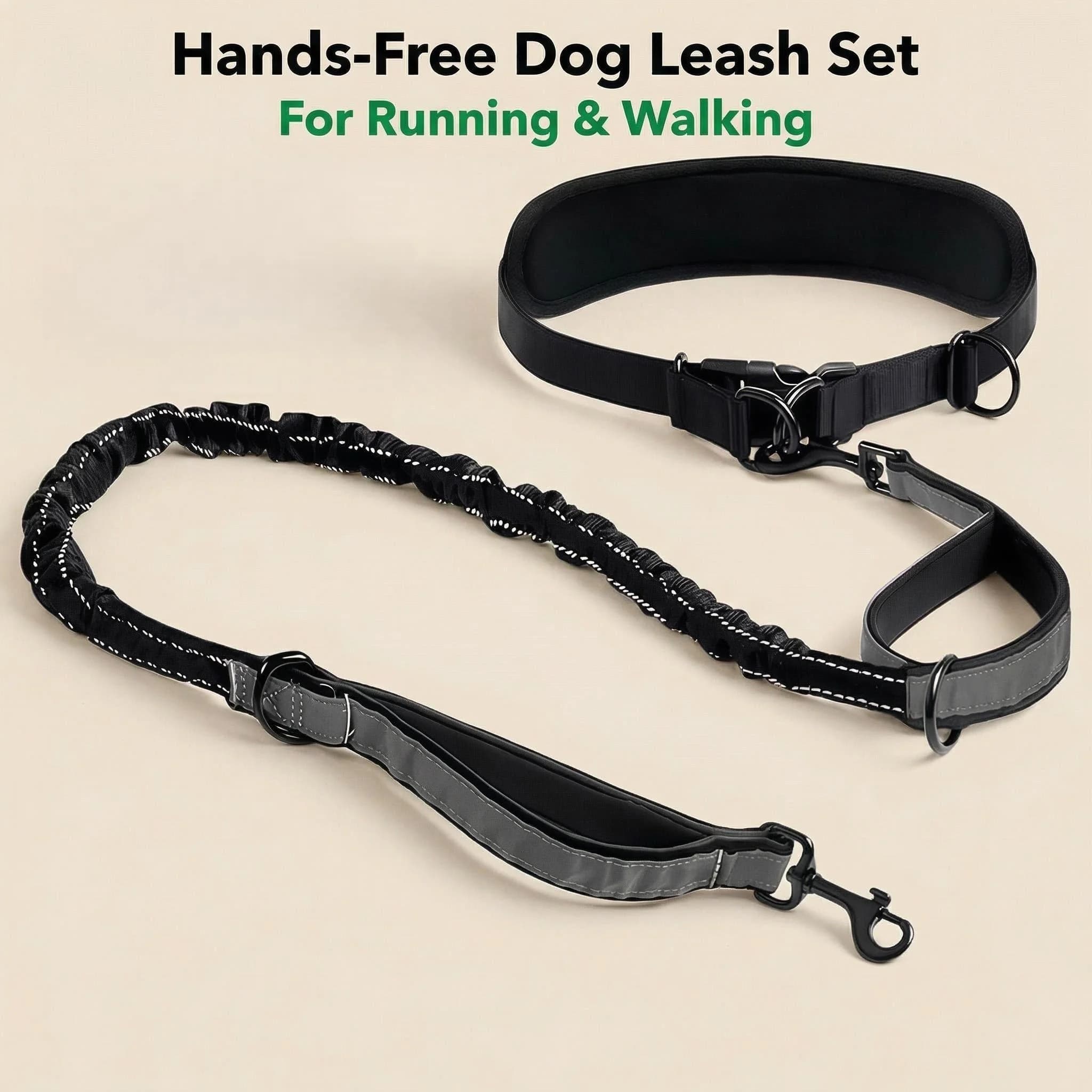 Set Guinzaglio Riflettente Regolabile a Mani Libere per Cani 128-185CM, Bungee Ammortizzante per Cani Piccoli Medi e Grandi