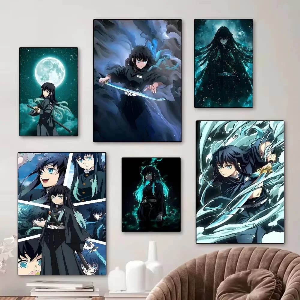 5D DIY Dark Green Mist Sword Anime Diamond Art, Popular Demon Slayer Manga Painting for Home Decoration