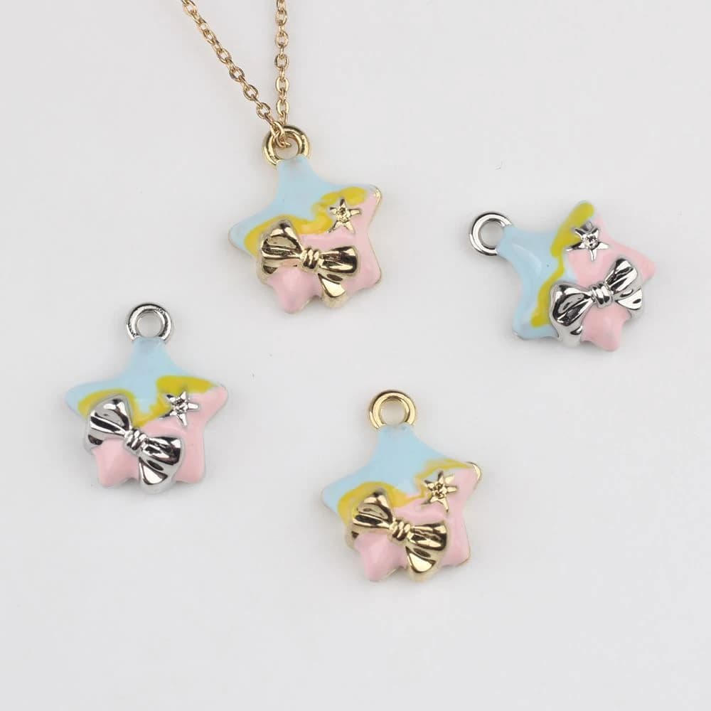 6 Pezzi Ciondoli a Forma di Stella con Fiocco, Accessori per Creazione di Gioielli Fai-da-Te, Orecchini, Collane, Braccialetti, Regali di Moda