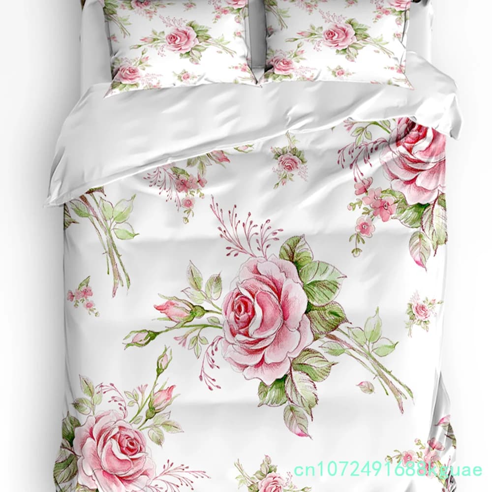 3pcs Bedding Set Vinatge Red Rose Flower Home Textile Duvet Cover Pillow Case Boy Kid Teen Girl Bedding Covers Set