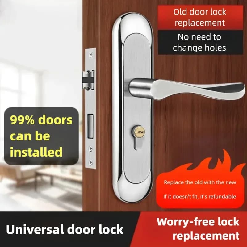 Set Serratura Silenziosa in Acciaio Inox con Maniglia a Leva per Interni, Adatta per Camere da Letto e Bagni, Tipo a Pressione, Ideale per Porte in Legno Massello