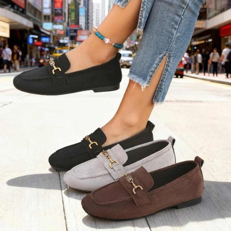 2026 Hot Sale Round Toe Women's Flat Shoes Outdoor Metal Decor Slip on Soft Sole Shallow Flats Comfortable Casual Walking Shoes