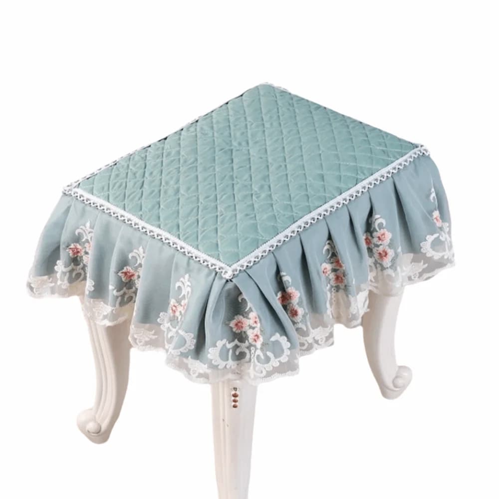 Floral Pattern Makeup Stool Cover Lace Edge Thick Floral Seat Chair Slipcover Ruffled Dust-proof Stool Cushion Cover