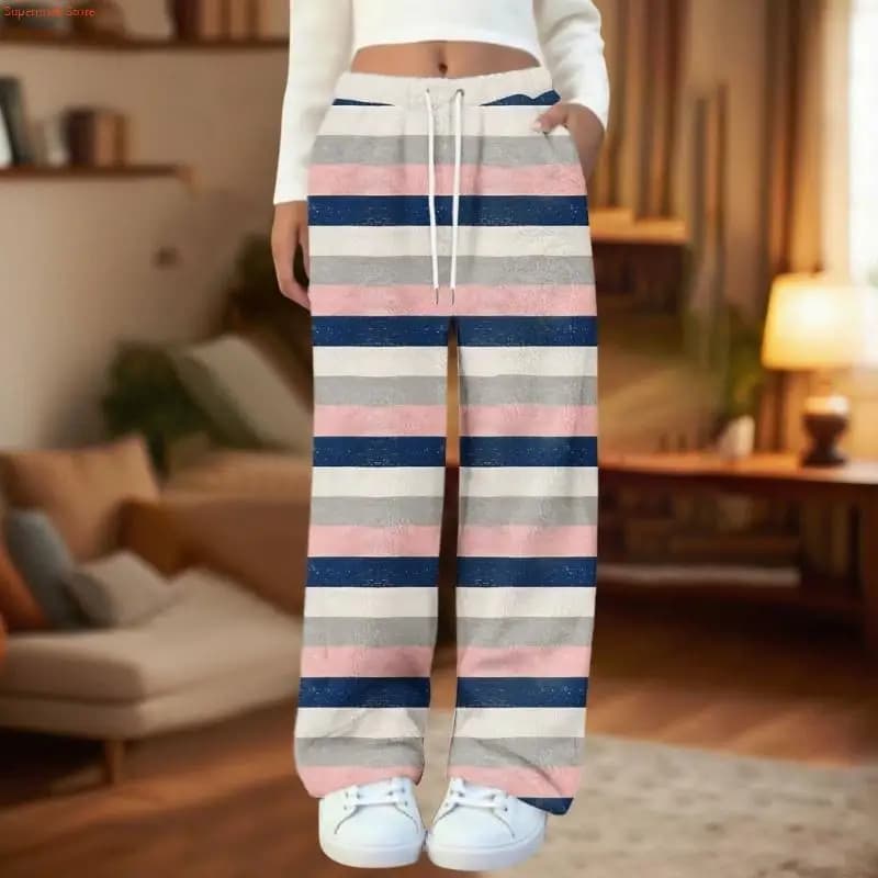 Q5WE Women's Flannel Printed Fleece Pajama Pants Drawstring Comfortable Casual Pants with Pockets