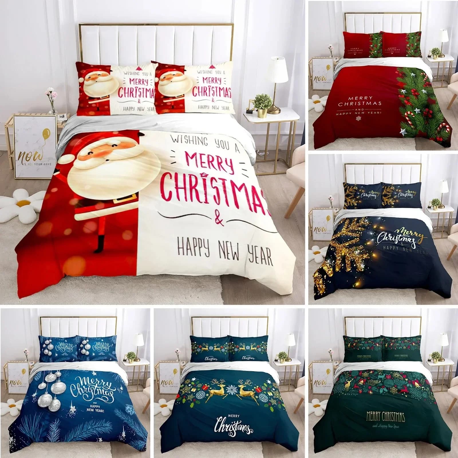 Copripiumino natalizio per la cameretta dei bambini, set di biancheria da letto 3D con cartoni animati, copripiumino in poliestere con Babbo Natale, per Capodanno