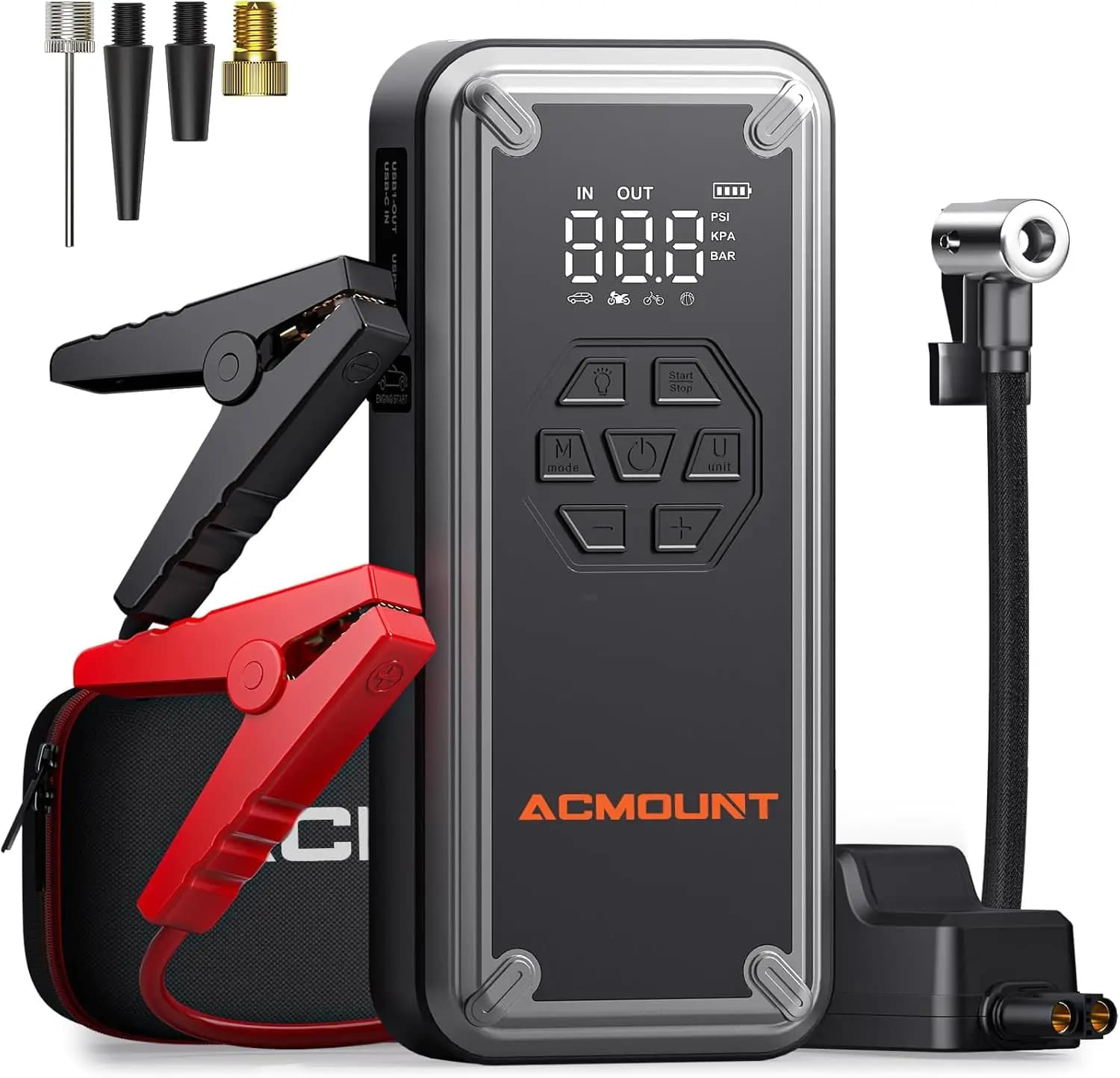 Avviatore d'Emergenza Portatile per Auto con Compressore d'Aria, Potenza 5000A, Gonfiatore Pneumatici 150PSI per Kit di Emergenza e Regalo