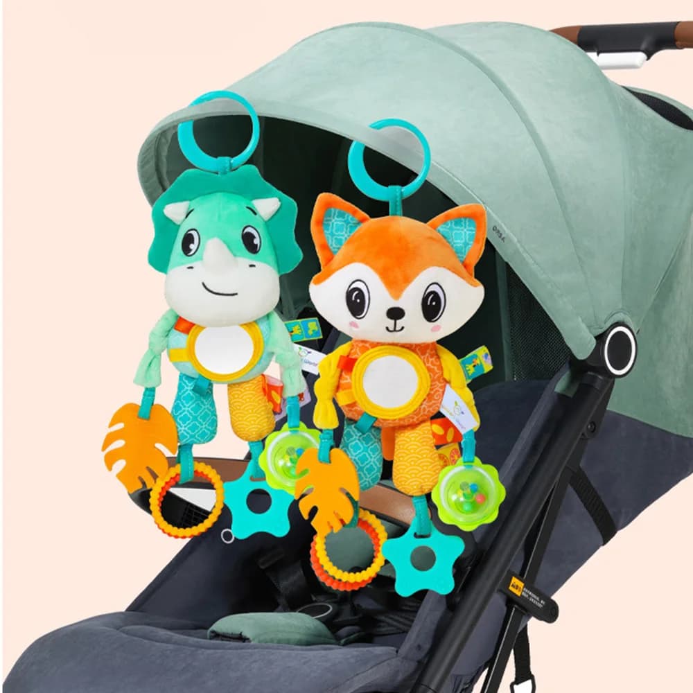 Giocattolo Sensoriale Morbido in Peluche da Appendere con Suoni Sfrigolanti e Squittenti, Sonaglio a Campana per Passeggino/Culla/Seggiolino Auto/Viaggio, Regalo per Neonati