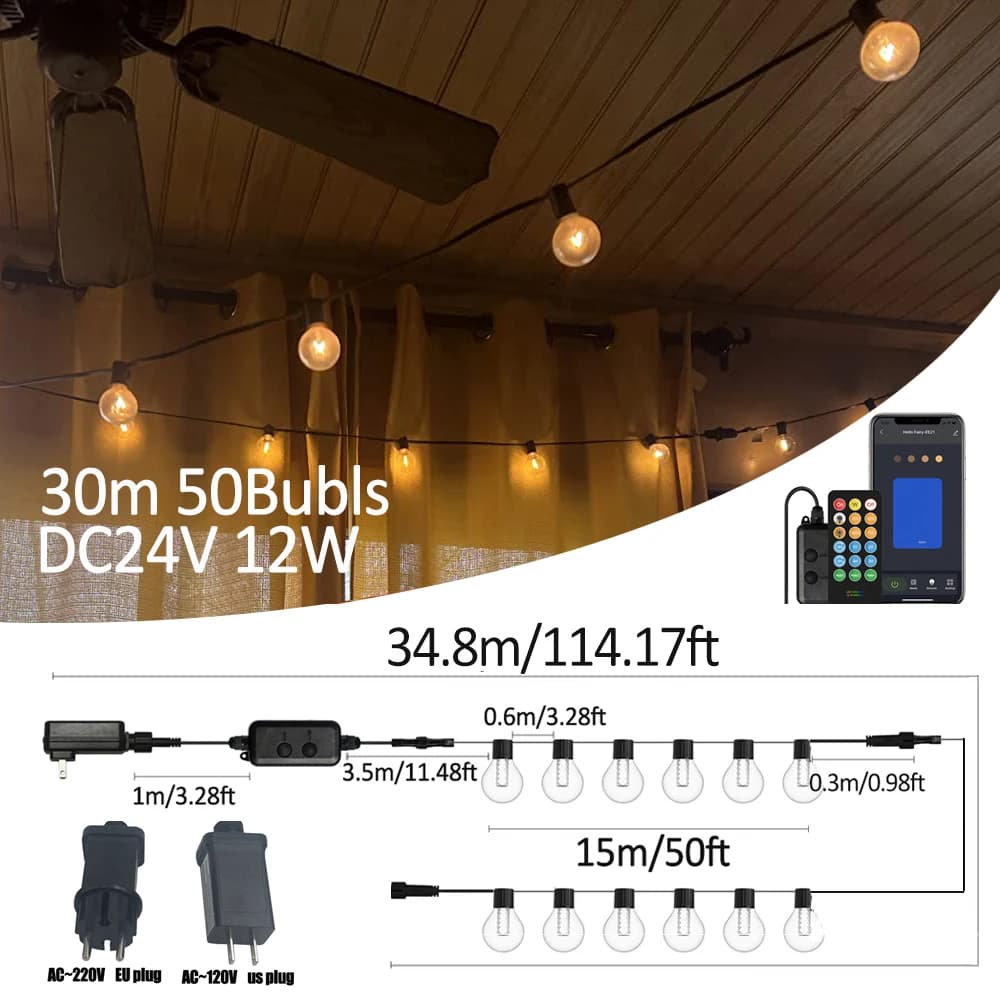 G40 Smart Outdoor DIY LED String Lights Lampadine con telecomando per patio Giardino Esterno Cortile Decorazione natalizia
