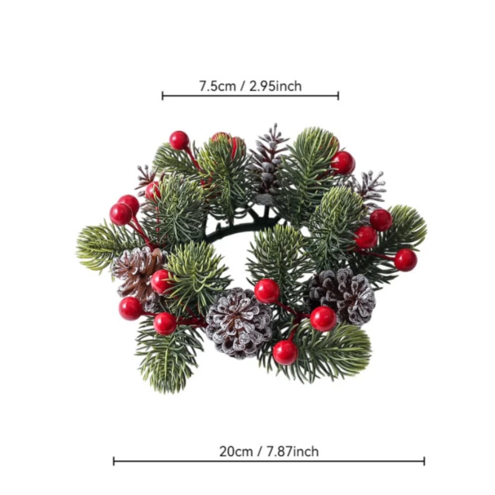 Christmas Wreath Artificial Red Berry Garland Candle Ring Wreath Festive Artificial Pinecone Wreath For Wine Bottle Decoration