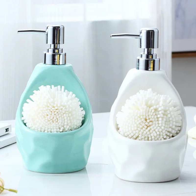Dispenser di Sapone in Ceramica, Bottiglia per Lozione, Portasapone Due in Uno, Bottiglia Separabile con Erogatore a Pressione, Accessori per Bagno