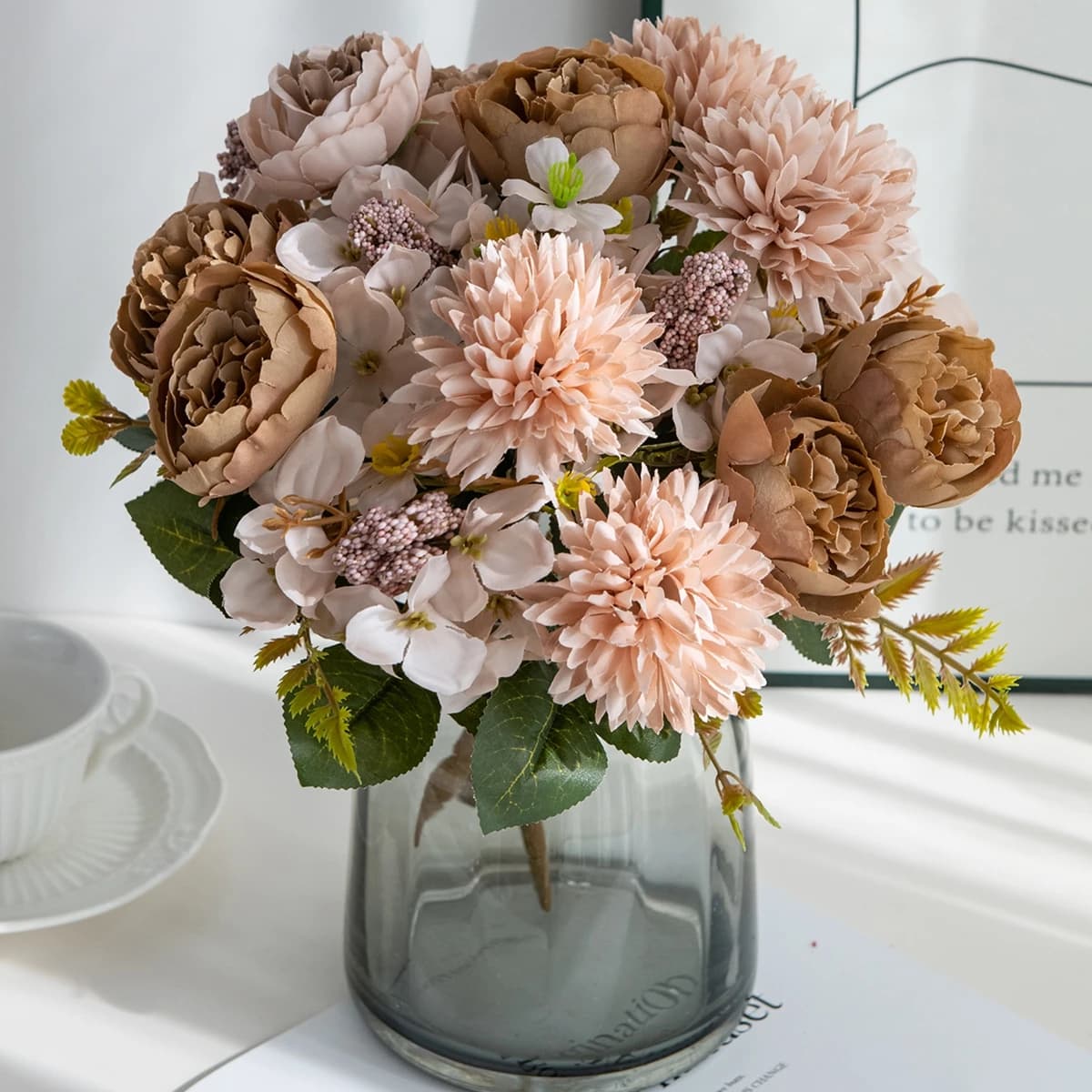 Fiori artificiali di crisantemo e peonia, matrimonio, San Valentino, Eid al Fitr, decorazione domestica, accessori da giardino per esterni