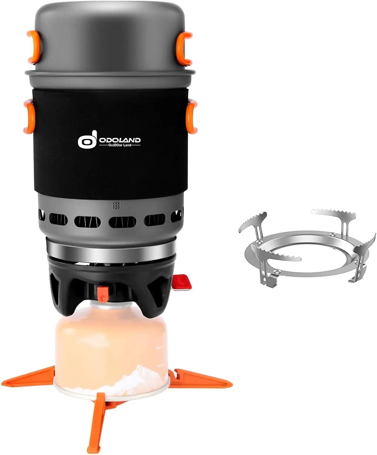 Pentola da campeggio per scambio di calore con fornello da zaino in spalla Kit di pentole da campeggio 7 in 1 per escursionismo, trekking, pesca e picnic