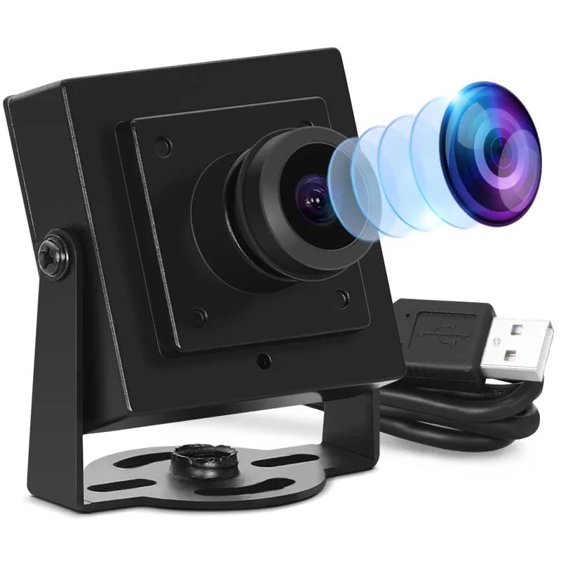 Webcam USB 3200 2MP with Lenten Fisheye 1.44mm 180 Degrees, Sensor OV2710 CMOS 1920X1080 30fps, Mini Camera Full HD Plug and Play