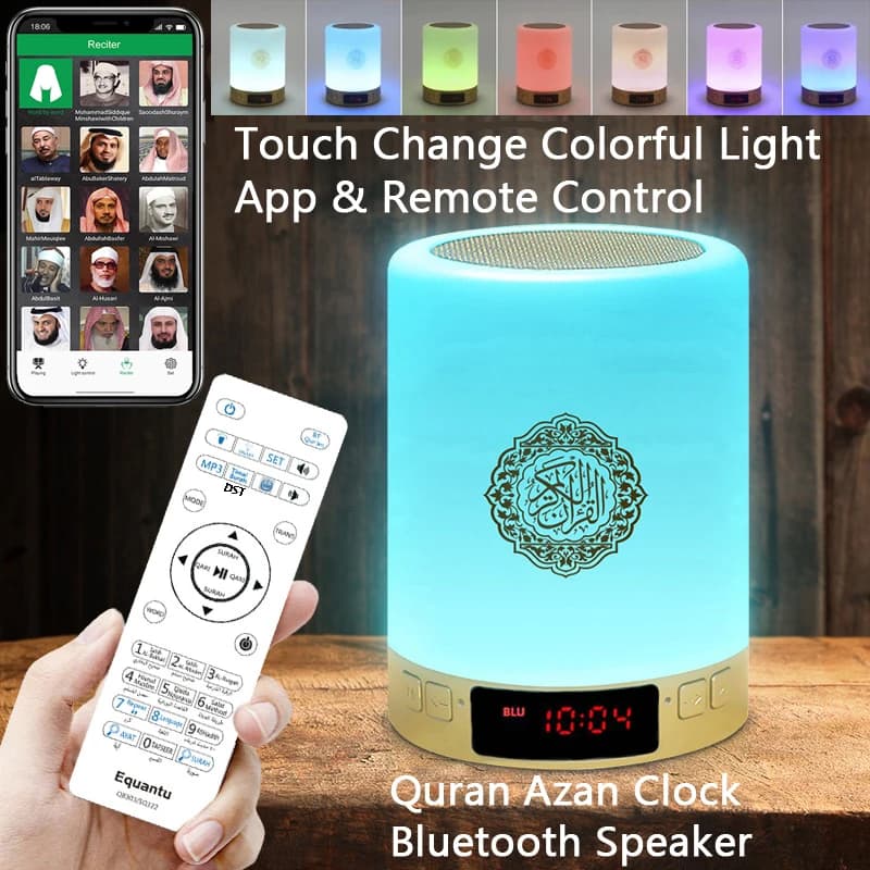 Corano Azan Orologio corano musulmano Islamico arabo Ramadan Altoparlante Bluetooth Lampada luminosa portatile Luce notturna sacra Cassa audio wireless