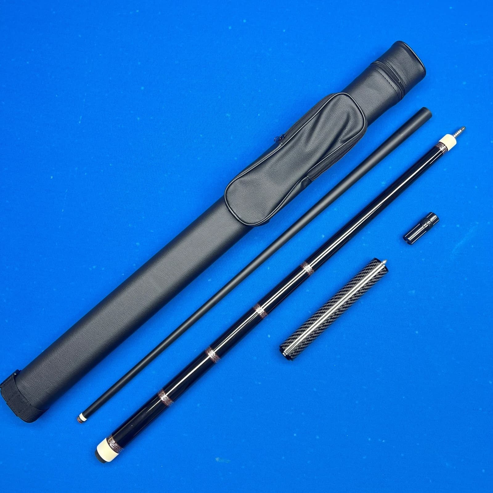 Fiberglass Pool Cue Set with Carbon Fiber Extension & PU Hard Case – Low-Deflection Billiard Stick Kit for Serious Players
