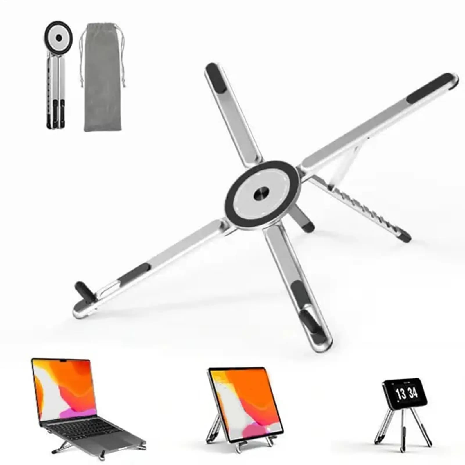 Adjustable Laptop Stand Magnetic Foldable Aluminum Alloy Portable Riser with Integrated Phone Holder for Notebook Tablet Home