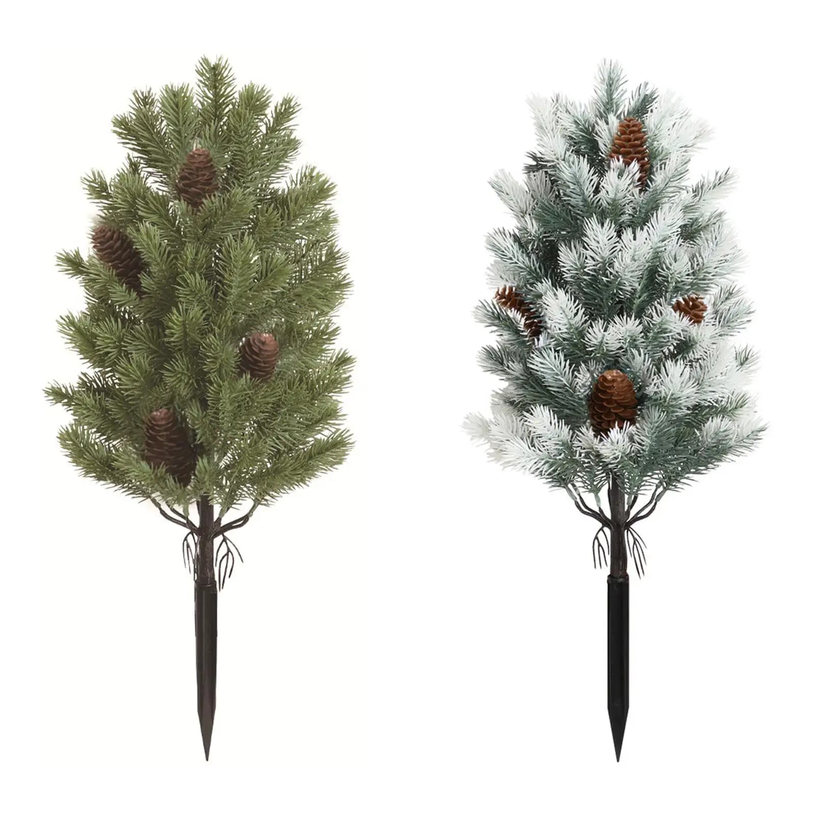 Garden pole with artificial Christmas tree branch, fake lazy, realistic bushes, indoor and outdoor flowering plants