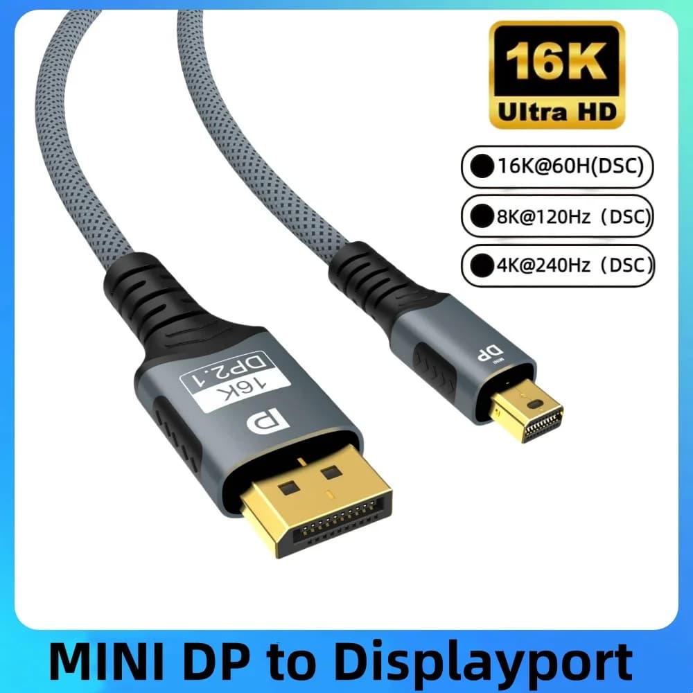DP Mini Cable at DisplayPort 16K Bidirectional DP2.1 16K@60Hz(DSC) 8K@120Hz(DSC) for Video Transmission from MacBook, Monitor and Laptop