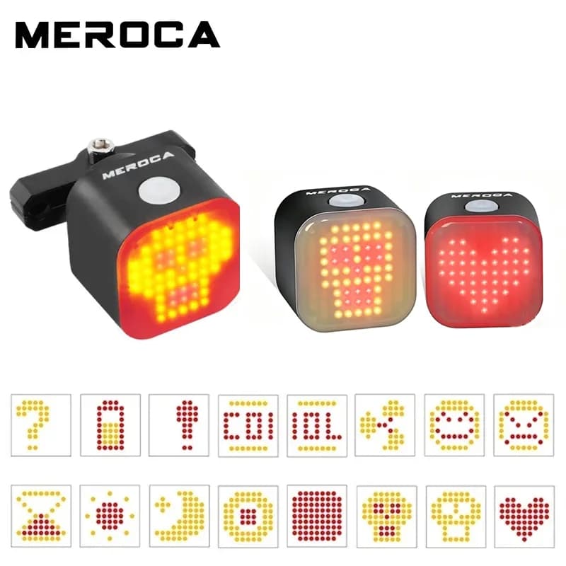 MEROCA Bicycle Intelligent Expression Taillight Waterproof Bike Red Rear Lamp Cycling Riding Safety Smart Brake Warning Lights