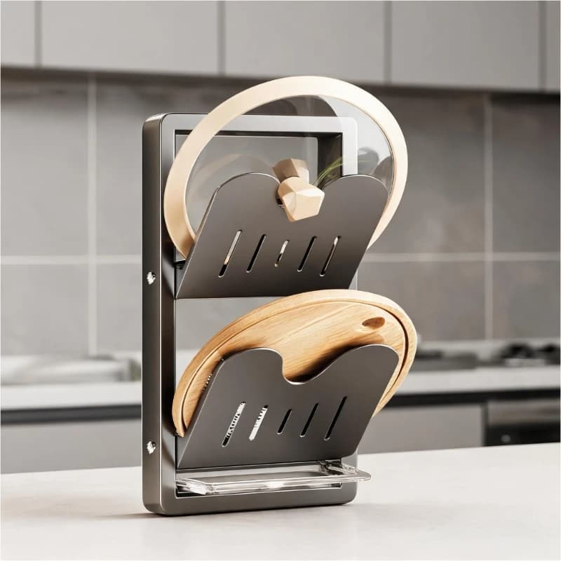 Kitchen Pot Lid parenthesis practice Wall Mounted Carbon Steel Rack For Pan Lid And Cutting Board Storage Space Saving M4YD