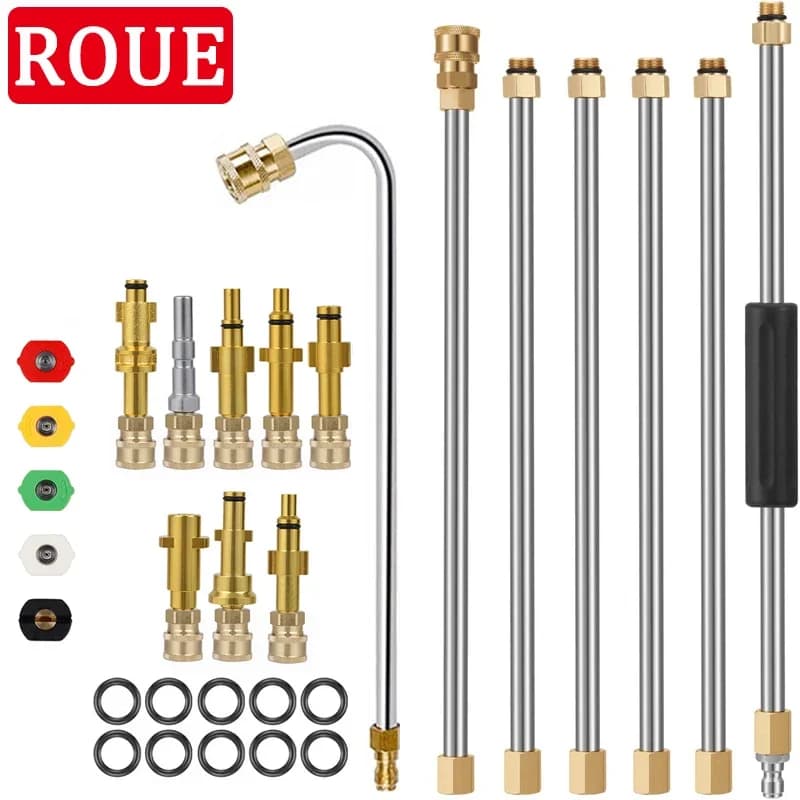 Strumento per la pulizia delle grondaie Bacchette di prolunga per idropulitrice Anello di ricambio per ugello per pulizia del tetto Giunto a connessione rapida 1/4 per Karcher