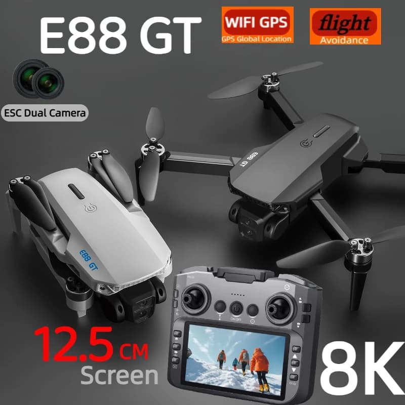 E88GT Drone 8K Professionale HD 360 ° Doppia fotocamera Schermo da 12,5 cm Telecomando Motori brushless Evitamento ostacoli Quadcopte 2025