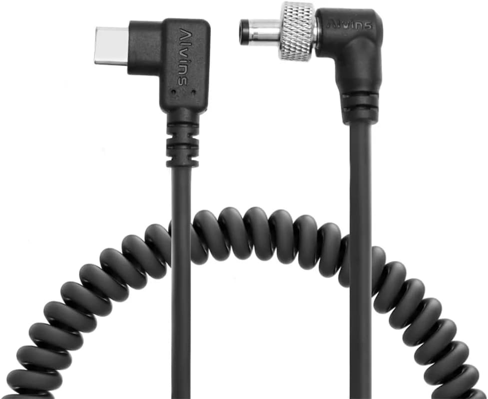 Alvin's Cables PD USB-C Type-C per bloccare il cavo di alimentazione a spirale DC 12V per Atomos Shogun, Blackmagic Video Assist, Hollyland Mars,