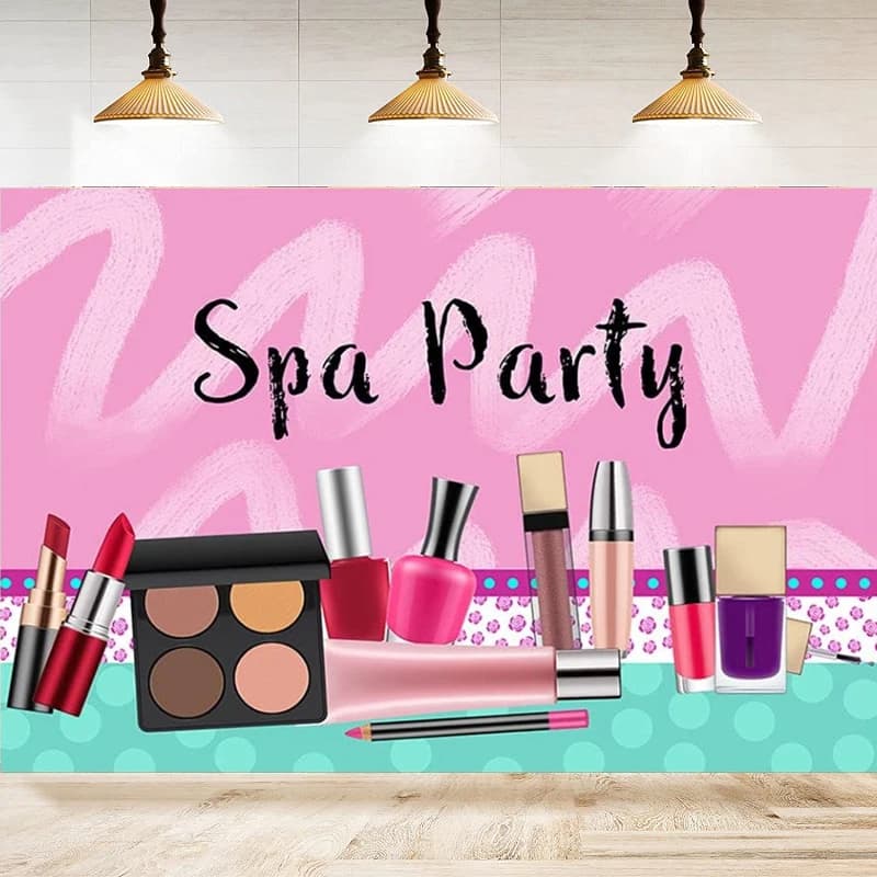 Pink Girl Spa Party Photography Backdrop Sweet Make Up Theme Birthday Decorations Lipstick Eyeshadow Palette Photo Background