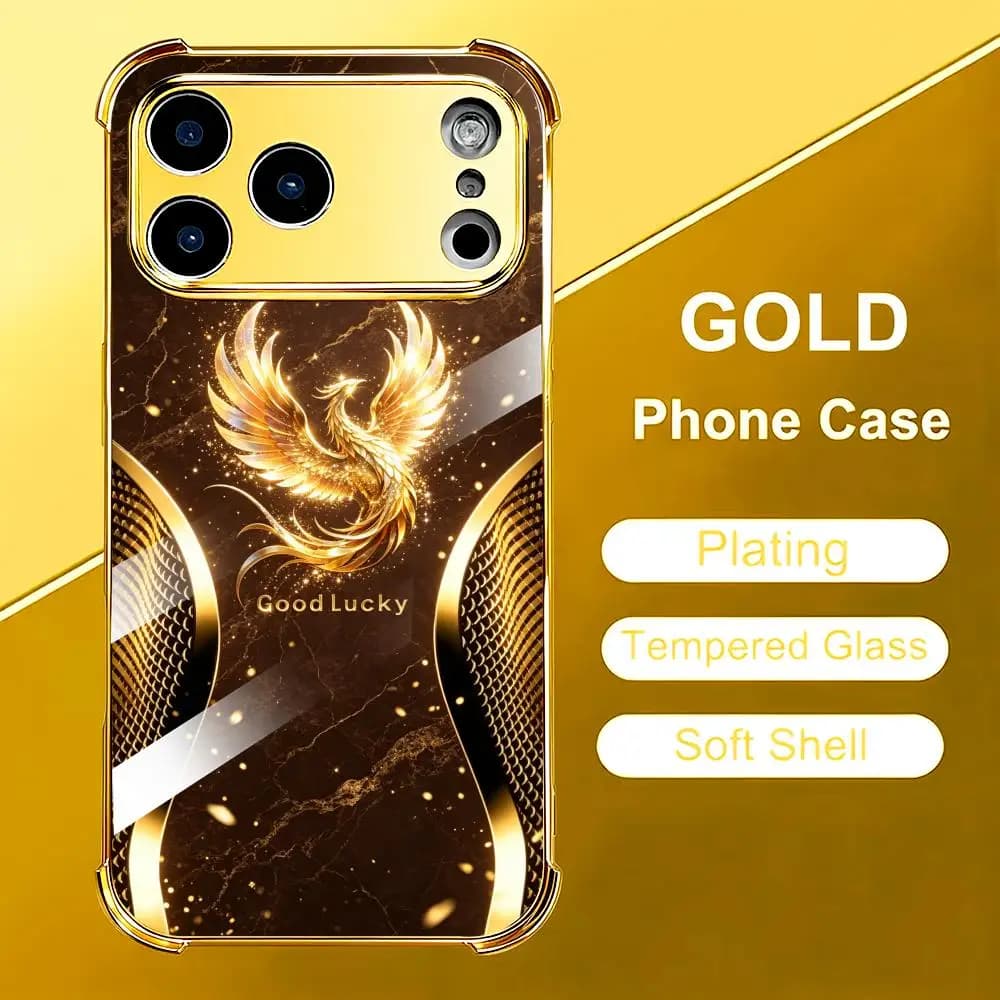 Stylish Golden Phoenix glass phone case for coque iphone for carcasa iphone for rhode for iphone 17 、16、15、14、13、12pm Pro Plus