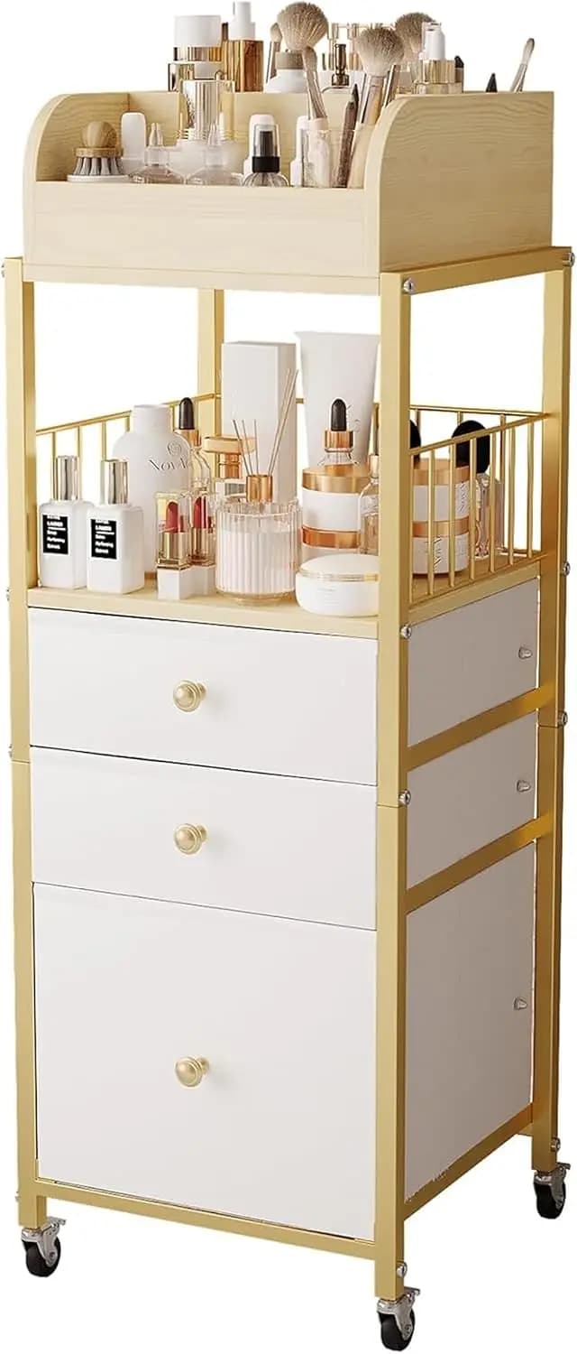 Trolley Organizer Golden Cheats with Drawers, Earth Display for Cosmetics, Perfumes, Nails, Brushes and Hair Tools