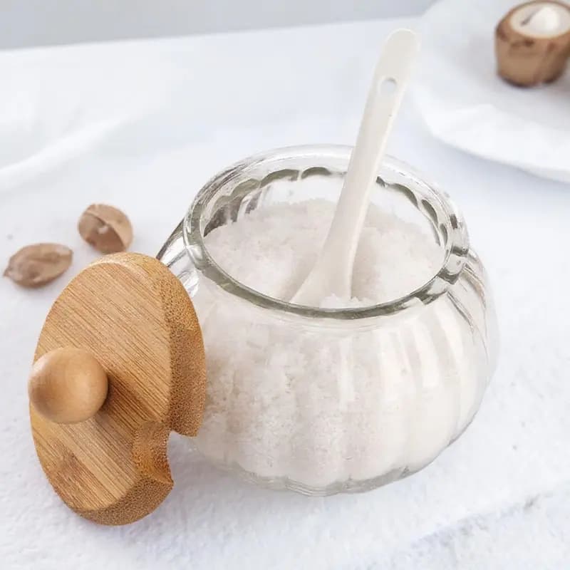 Set di Contenitori in Vetro per Alimenti con Coperchi, Barattoli a Forma di Zucca con Cucchiaio per Conservazione Spezie in Cucina e Uso in Bar