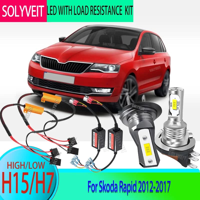 Fari LED H15/H7 per Auto con Resistori per Installazione Plug-and-Play Perfetta per Skoda Rapid 2012-2017