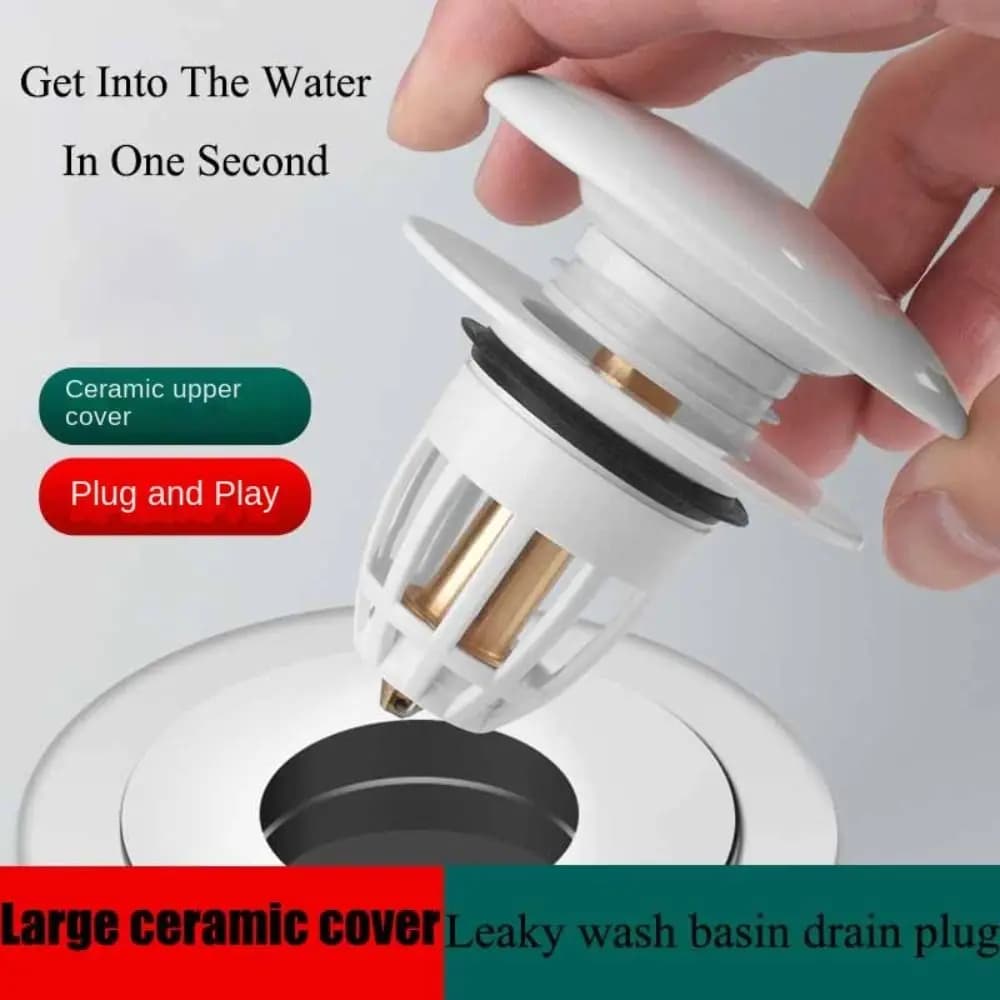 Tappo per lavabo da bagno in ceramica durevole tappo di scarico tappo di scarico per lavabo da bagno antiodore tappo di scarico a pressione filtro di scarico universale