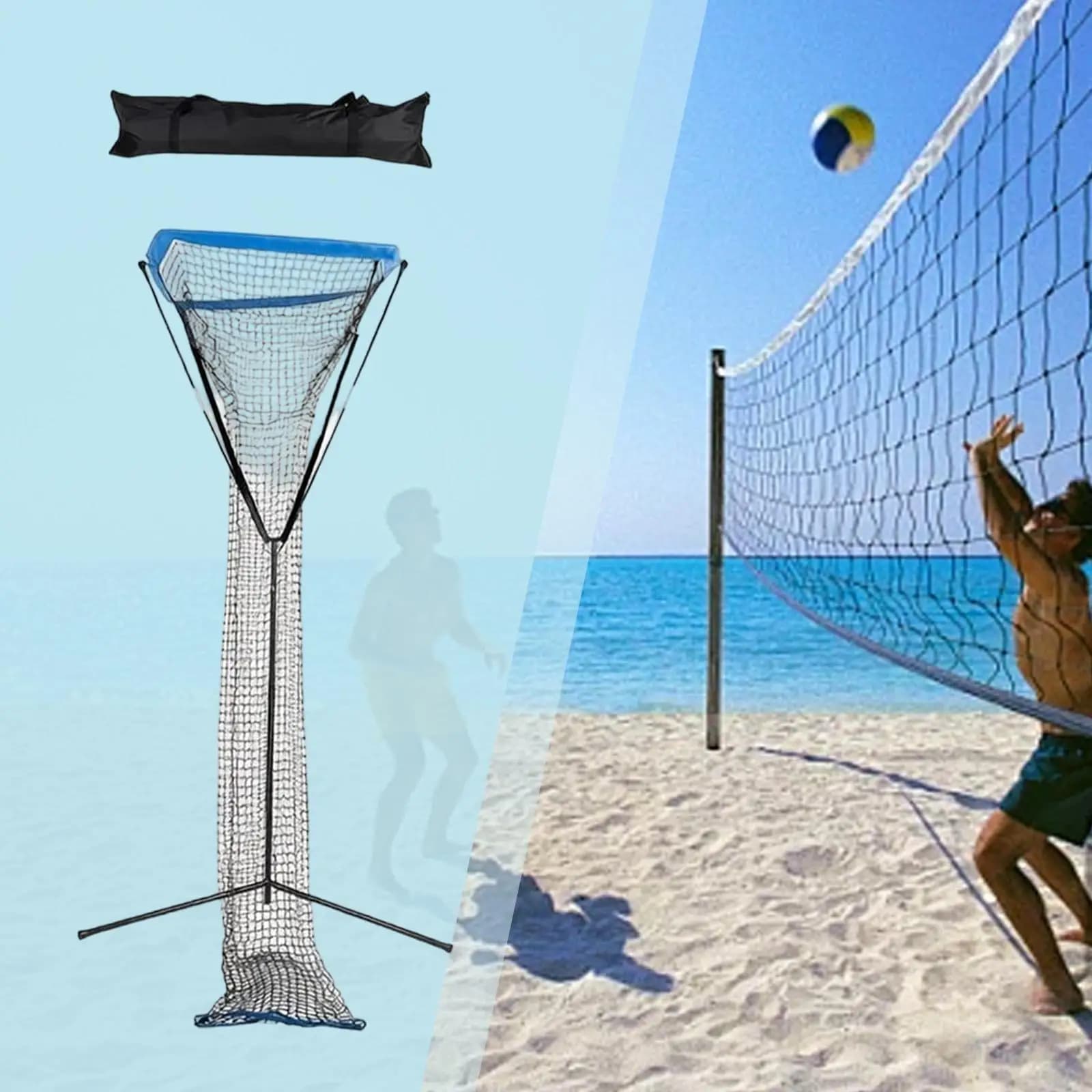 Volleyball Trainer Mesh Net Portable Adjustable Set Includes Storage Bag for Park Yard Indoor Training