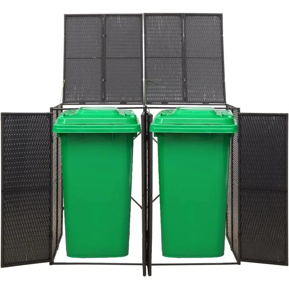 Double Wheelie Bin Shed, Black Outdoor Patio Trash Can, 55.1 x 31.5 x 46.1, Recycling Dustbin Storage Enclosure