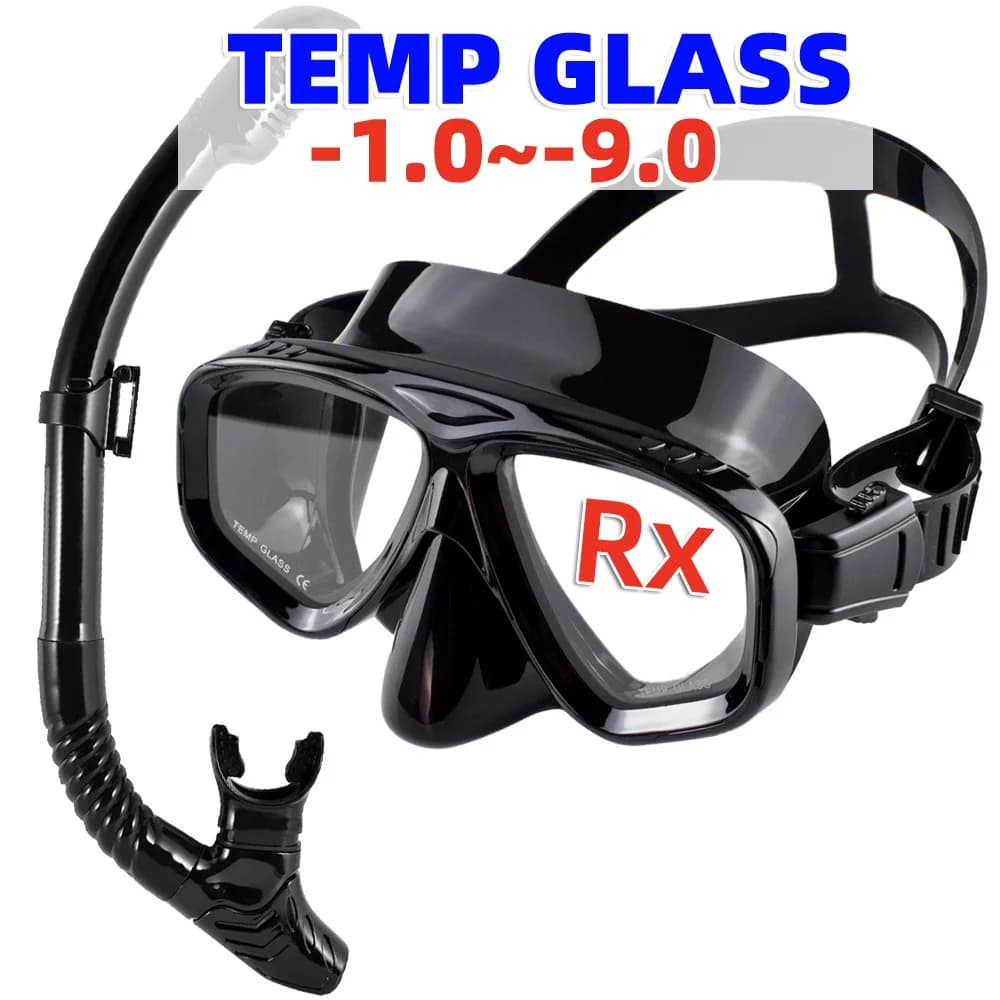 Underwater mask for myopia Snorkeling set Myopi tempered glass Dry Top Short Sighted Myopia -1.0 to -9.0