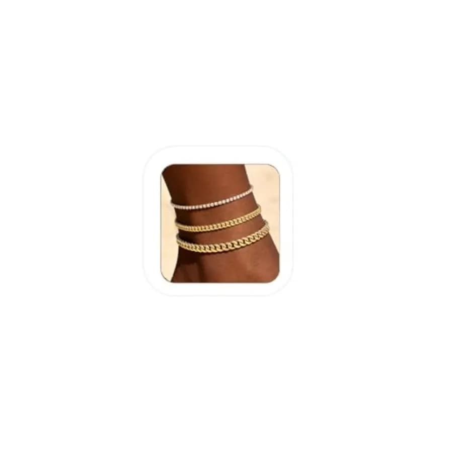 Ronglry 2PCS 4K Gold Plated Ankle Bracelets for Women Waterproof Layered Dainty Anklets Beach Jewelry for Women Vacation Access