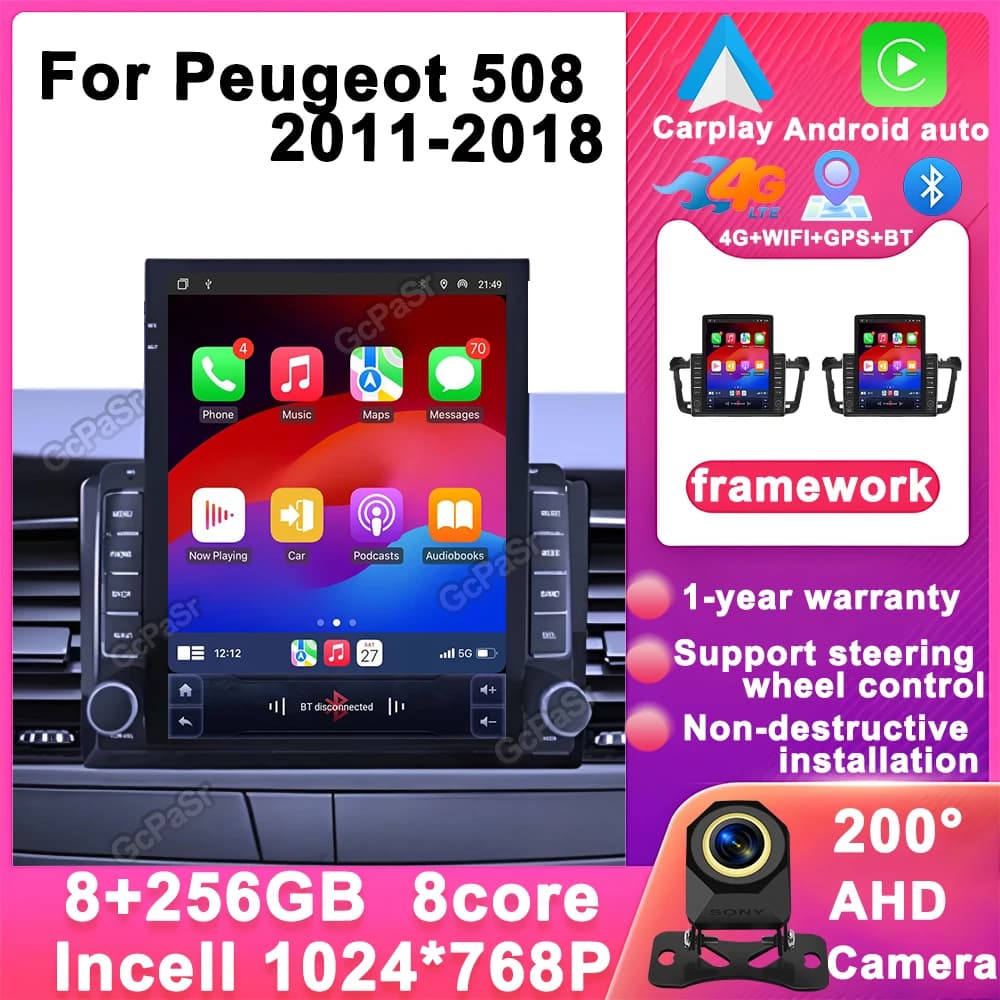9.7 "Stile Verticale per Schermo Carplay Android Bluetooth Autoradio Navigazione GPS Lettore Multimediale Per Peugeot 508 2011-2018