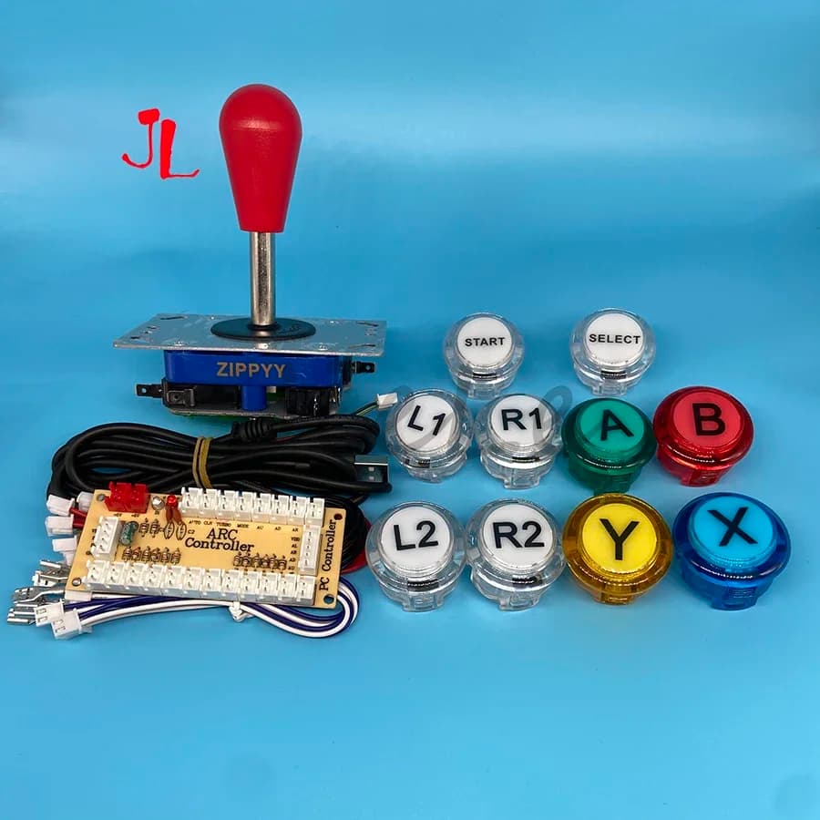 DIY arcade kit with USB encoder, kit 1 reader, Raspberry Pi, cabinet console, Sanwa buttons transparent copy, Obsf-30, Obsc-30