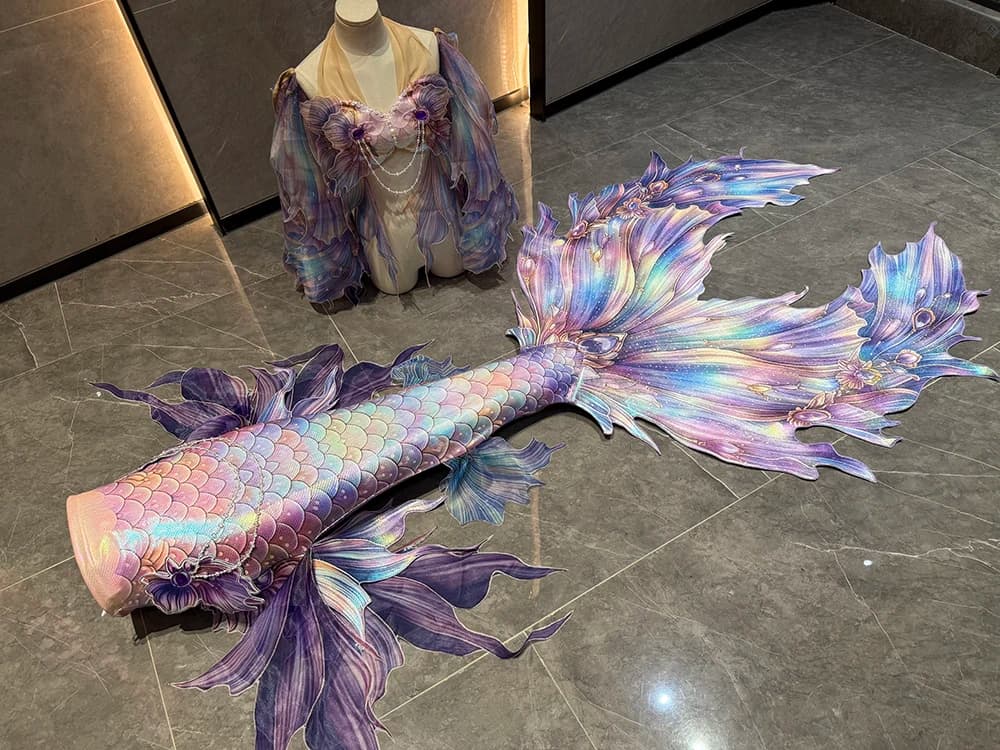 Exquisite Mermaid Floating Veil Tail Mermaid Princess Underwater Performance Suit, Aquarium Diving Training Fish Tail Swimsuit