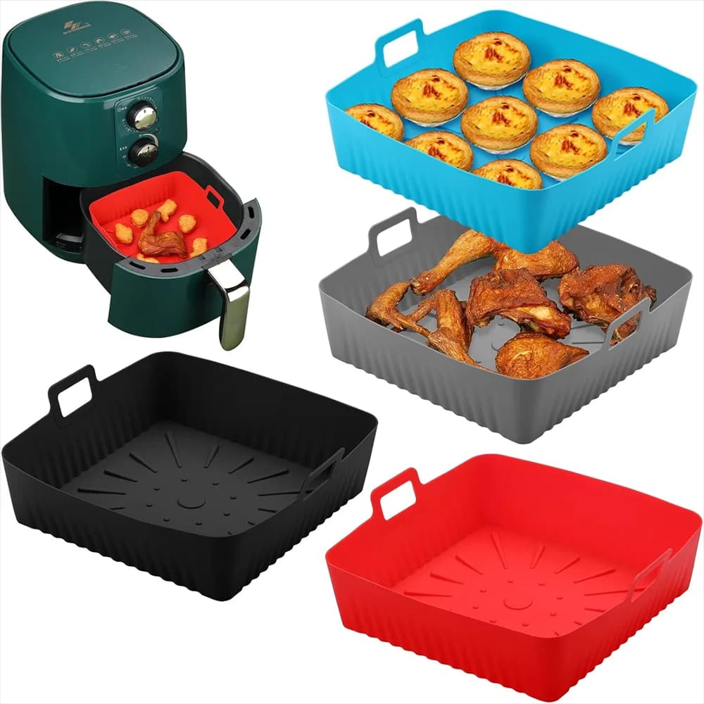 1 rivestimento in silicone per friggitrice ad aria, riutilizzabile, fondo antiaderente, facile da pulire, adatto per grigliare, forno e microonde.