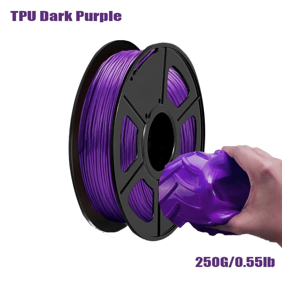 Flexible soft TPU 95A 1,75 mm, 250 g coil (0.55 pounds), for 3D FDM printer roll material, dark purple