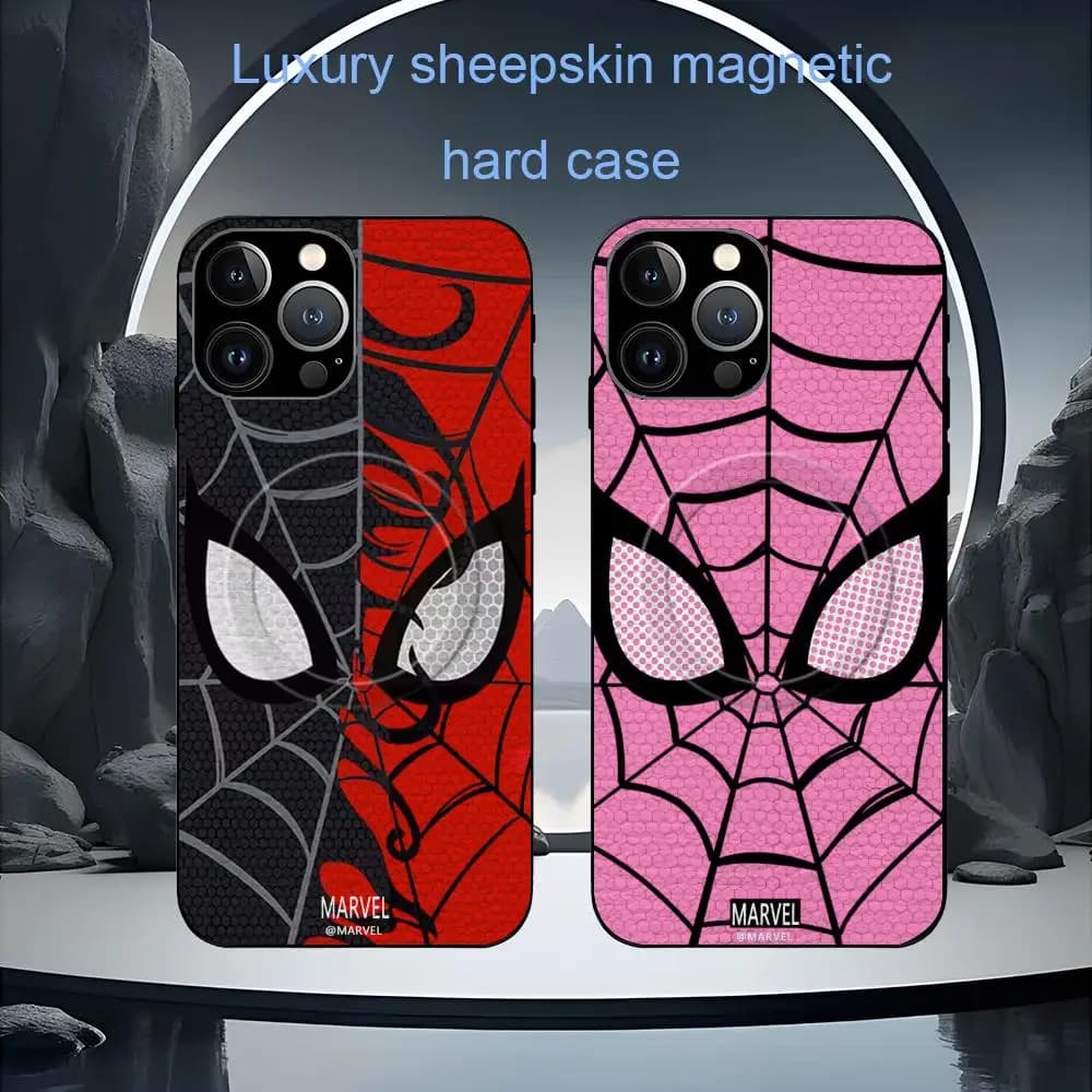 Custodia per telefono di lusso di alta gamma con design Spider-Man Fashion MARVEL per iPhone 17 16 15 14 13 12 11 Plus Pro Max in pelle di pecora Magsafe