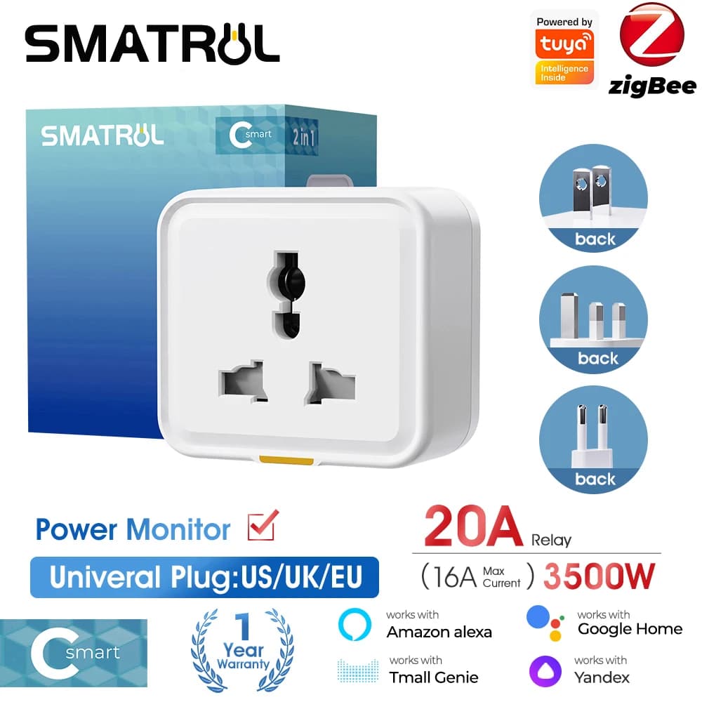 3500W Smart Plug Zigbee Payout WiFi EU US UK Universal Travel Adapter Tuya Power Monitor Wall Clasp Alexa Google Home Control