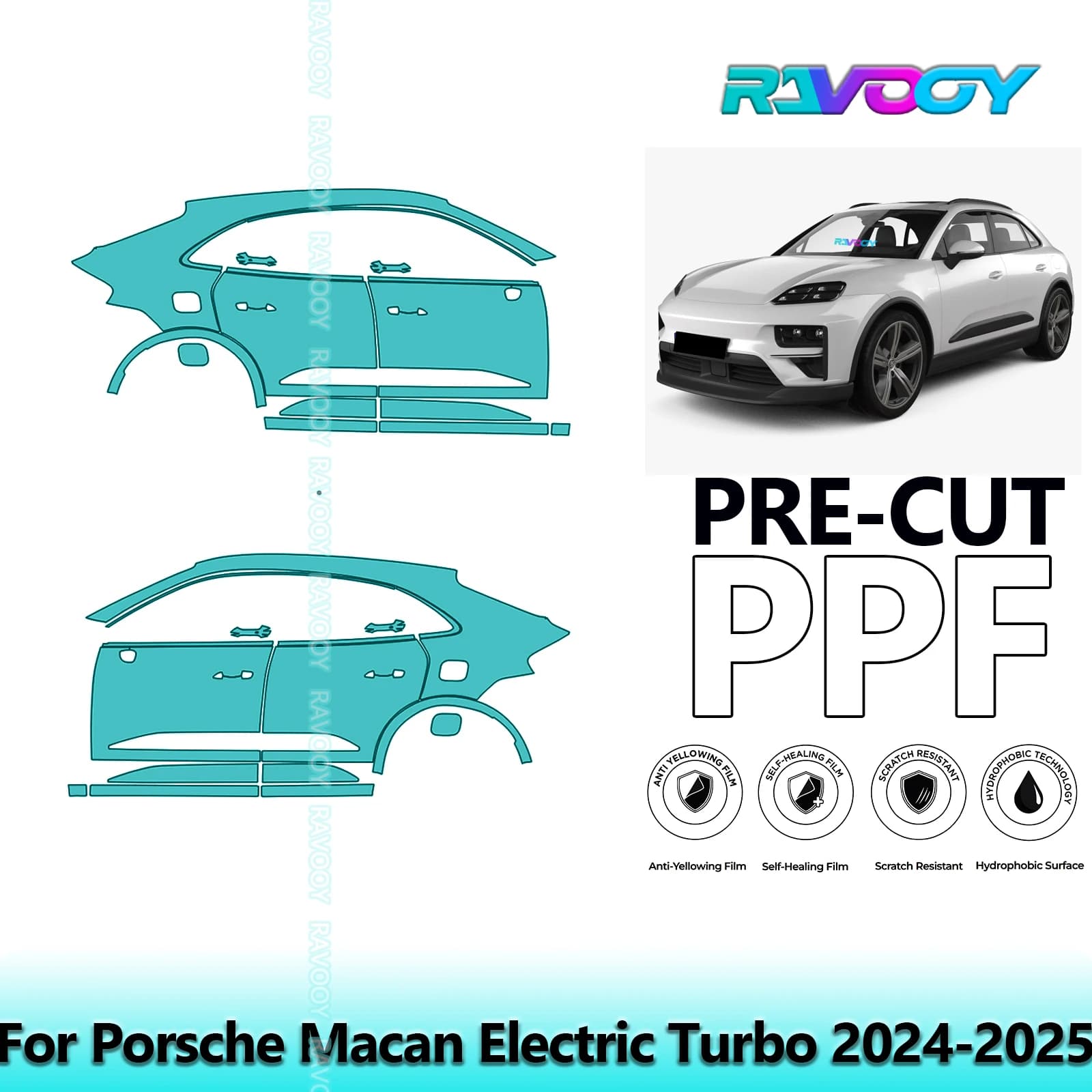For Porsche Macan Electric Turbo 2024-2025 8.5mil Transparent Pre-Cut PPF Door and Pillar A/B Kit TPU Paint Protection Film Set