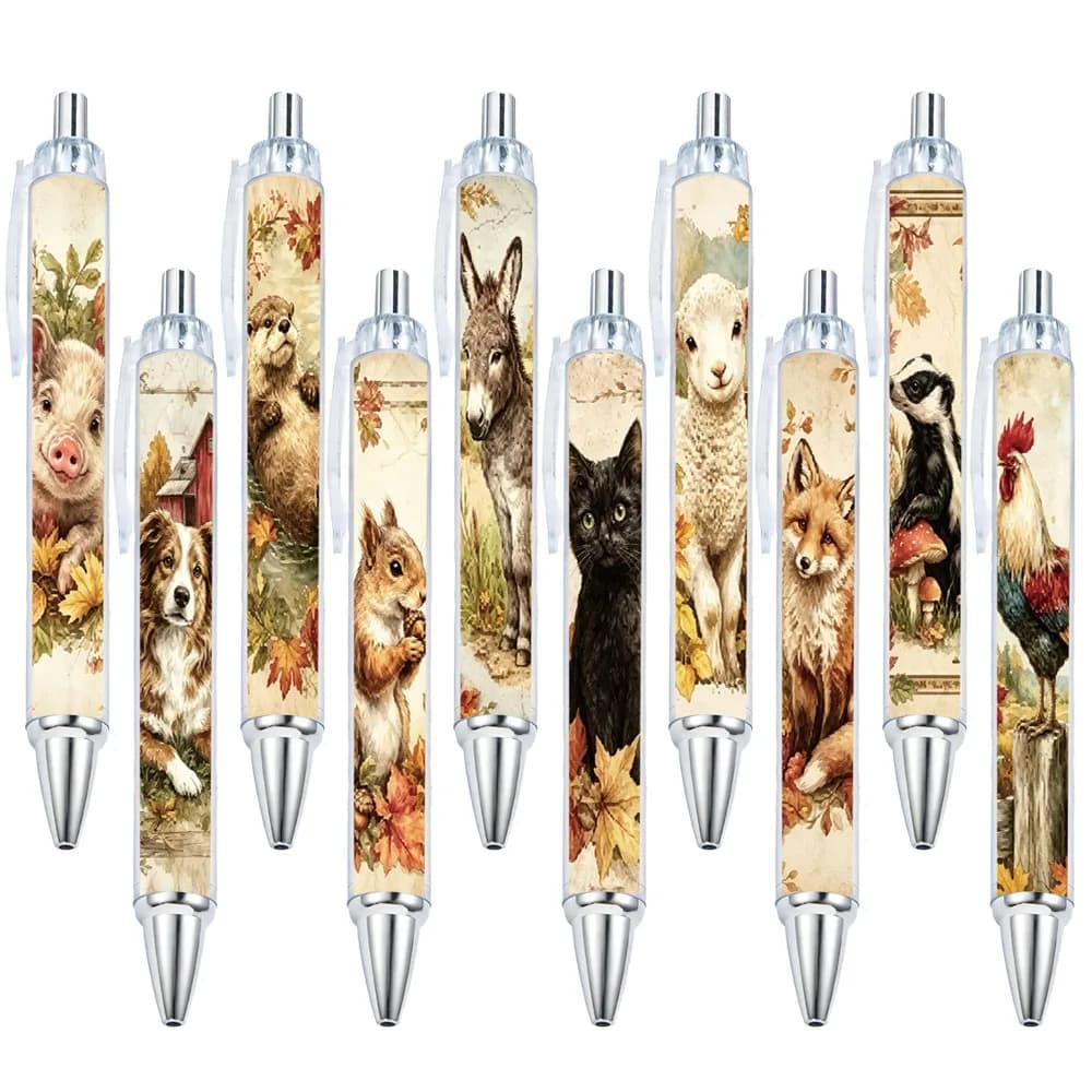 10pcs Autumn Farm Forest Animal Theme Press Neutral Pen School Season Student Writing Pen Gift Pen Pattern Random