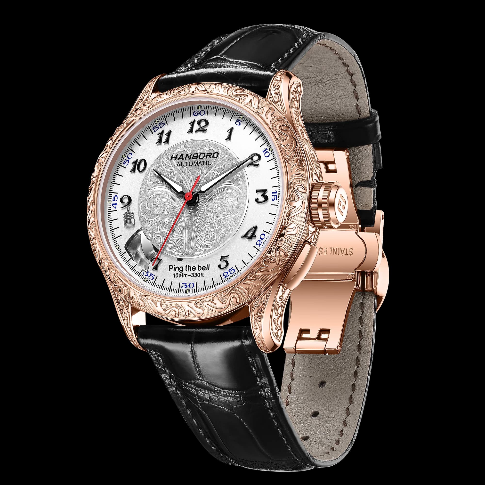 HANBORO Orologio automatico da uomo di lusso 42MM Allarme orario Orologio da polso meccanico 10ATM Zaffiro luminoso Miyota 9015 Cassa incisa