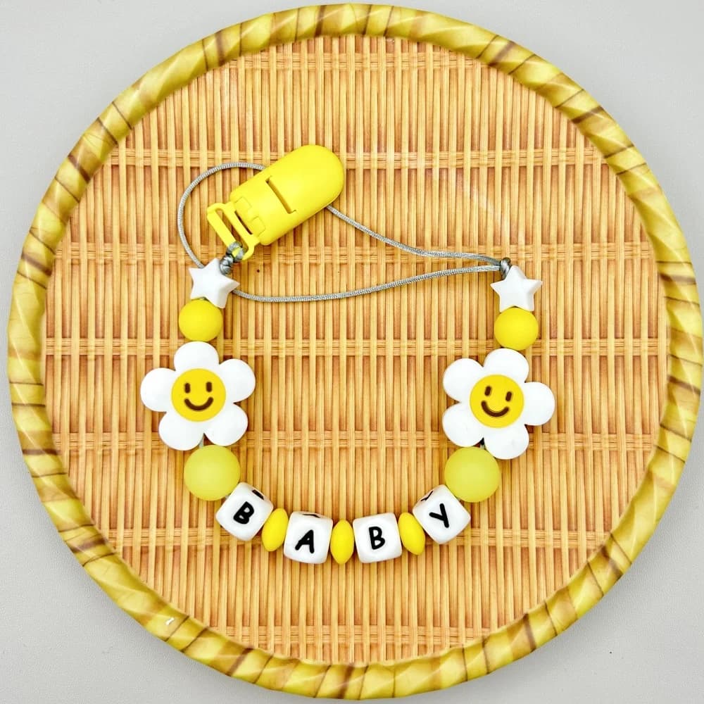 Lettere personalizzate Nome Fiore per bambini Perline luminose in silicone Ciondolo Clip per ciuccio Catene Porta massaggiagengive Regali giocattolo Kawaii per bambini